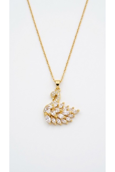 Snartun Zircon Stone Swan Detailed Steel Necklace I Special Boxed