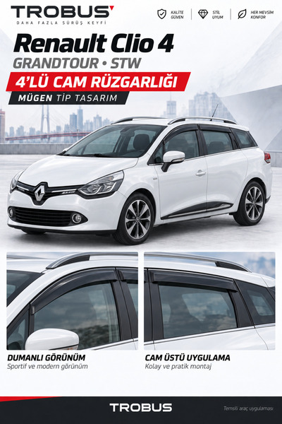TROBUS Renault Clio 4 Stw 2012-2019 Mügen Cam Rüzgarlığı 4'lü