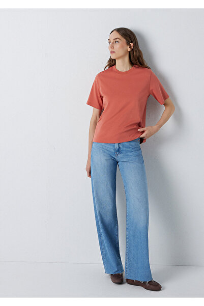 Mavi Turuncu Basic İnterlok Tişört Loose Fit / Bol Rahat Kesim 1613820-70444