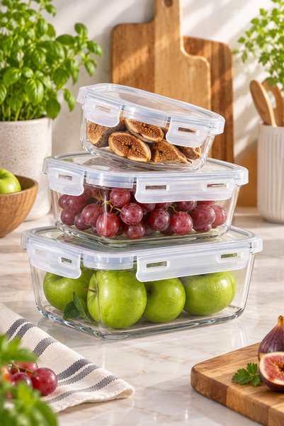 HOMENIVA 6 Pieces Borosilicate Glass - Leak Proof and Lockable Storage Container, Oven Dish