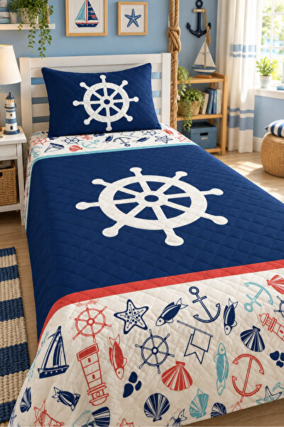 Evmila Rudder Patterned Youth and Children Printed Single Pique Set 160x230 C...
