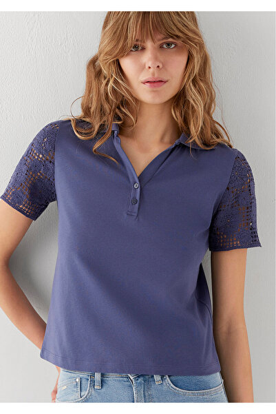 Mavi Dantel Detaylı Mor Polo Tişört Slim Fit / Dar Kesim 1613938-86965