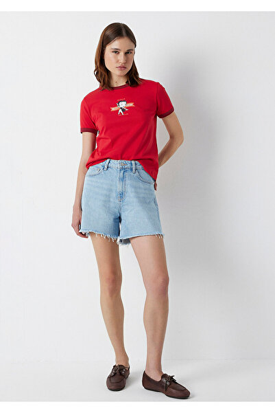 Mavi Betty Boop Baskılı Kırmızı Tişört Semi Slim Fit / Yarı Dar Kesim 1614344...