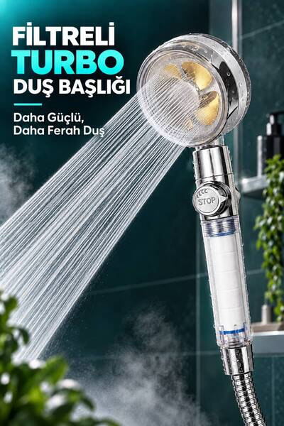 Evgereçlerim Turbo Pervaneli Filtreli Duş Başlığı Su Tasarruflu Yüksek Basınç...