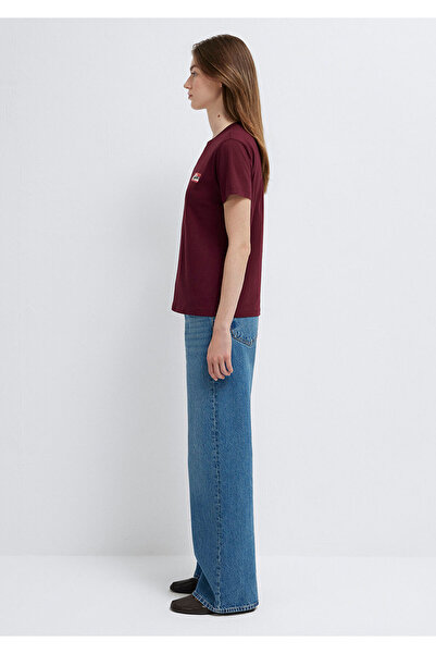 Mavi Slogan Baskılı Bordo Tişört Semi Slim Fit / Yarı Dar Kesim 1614249-70422