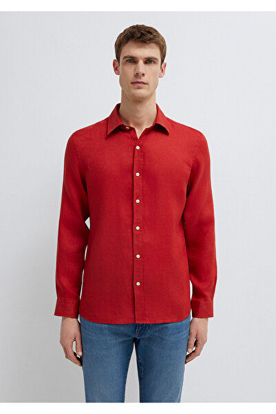 Mavi Kırmızı Keten Gömlek Slim Fit / Dar Kesim 0211466-70454