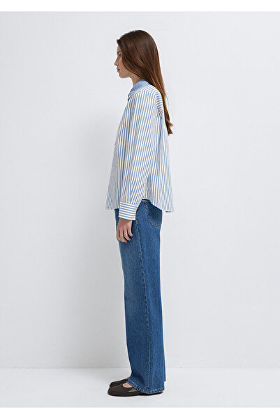Mavi Çizgili Gömlek Loose Fit / Bol Rahat Kesim 1211454-84005