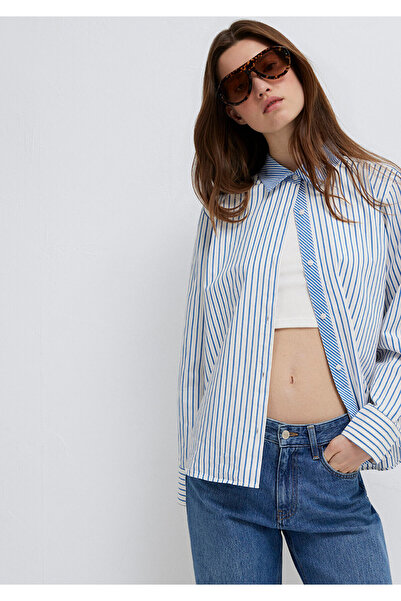 Mavi Çizgili Gömlek Loose Fit / Bol Rahat Kesim 1211454-84005