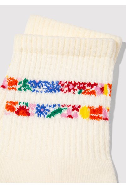 Mavi Floral Detailed Ecru Socks 1913880-70048
