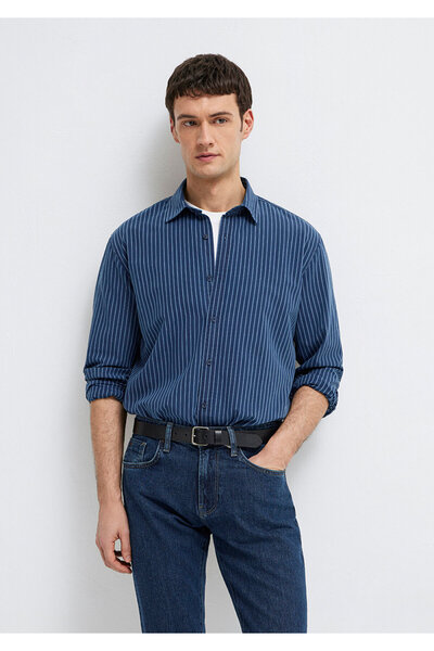 Mavi Çizgili Lacivert Gömlek Regular Fit / Normal Kesim 0211851-91406