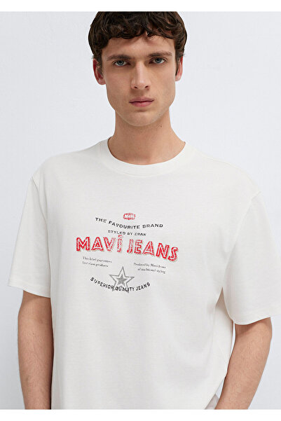 Mavi Jeans Printed Ecru T-Shirt Loose Fit / Relaxed Comfortable Cut 0613597-7...