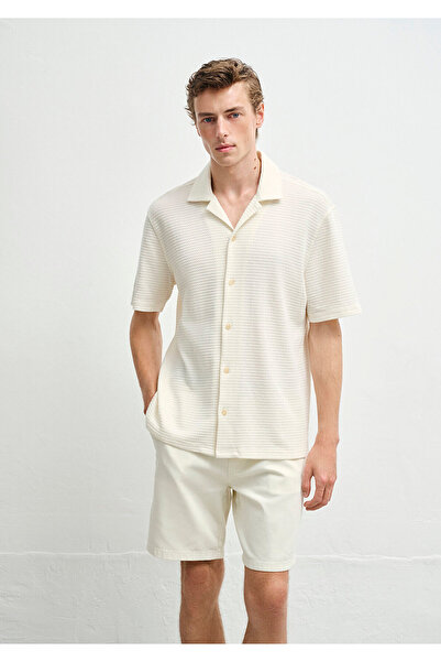 Mavi Dokulu Ekru Gömlek Regular Fit / Normal Kesim 0211596-70058