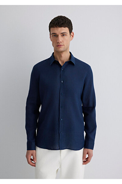 Mavi Lacivert Keten Gömlek Slim Fit / Dar Kesim 0211466-70497