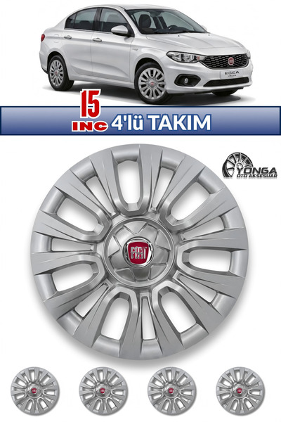 YONGA OTO AKSESUAR FİAT EGEA 15 İnç Jant Kapağı 4'lü Set Siyah Gümüş + 4 Ambl...