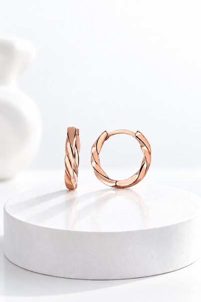 jelux silver Gümüş 925 Ayar 14 Mm Burgu Halka Model Gümüş Rose Küpe