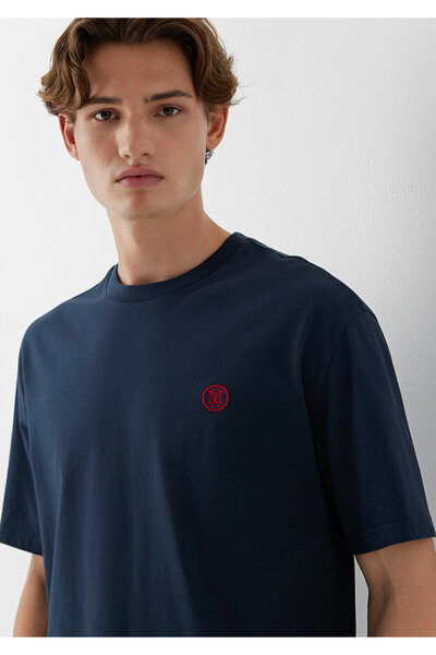 Mavi Seal Logo Embroidered Navy Blue T-Shirt Loose Fit / Loose Comfortable Cu...