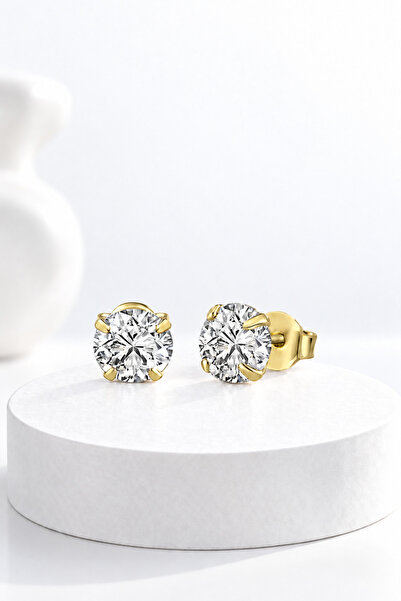 jelux silver Gümüş 925 Ayar 6 mm Premium Star Kesim Zirkon Taşlı Gold Çivili ...