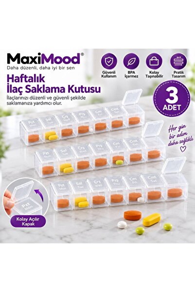 Haftalık Ilaç Hap Saklama Kutusu Kabı 3 adet