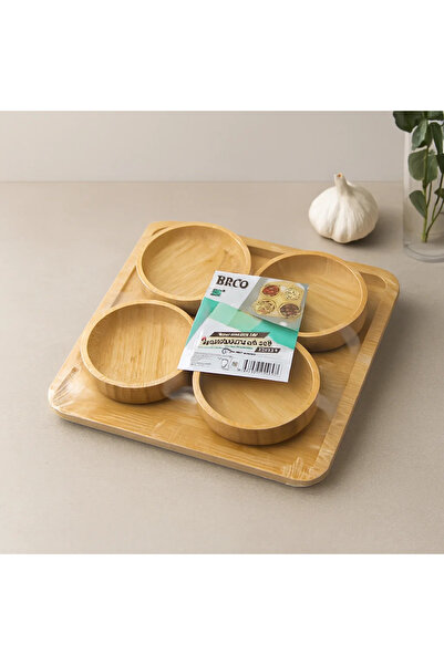 SS HOME CONCEPT 4-Piece Snack Bowl Set with Bamboo Tray - 22X22 cm