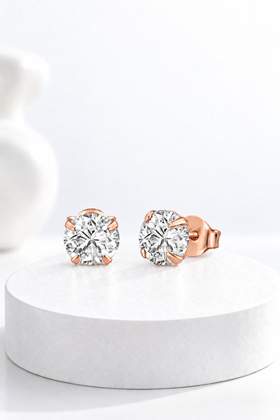 jelux silver Gümüş 925 Ayar 6 mm Premium Star Kesim Zirkon Taşlı Çivili Rose ...