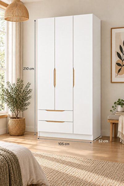 homeizi Alin 3 Kapaklı 2 Çekmeceli Gardırop - Elbise Dolabı - J Soft Kulp - B...