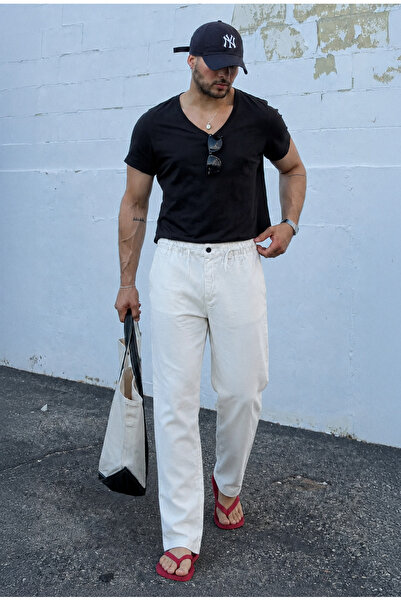 king brich Baggy Fit Cotton Linen Classic Trousers
