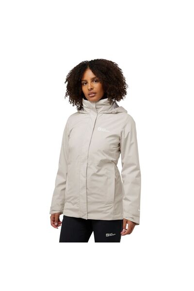 Jack Wolfskin Rotwand 3in1 Kadın Bej Outdoor Ceketi KADIN OUTDOOR CEKETİ A60333