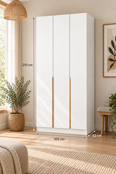 homeizi Alin 3 Kapaklı 2 Gizli Çekmeceli Gardırop - Elbise Dolabı - J Soft Ku...