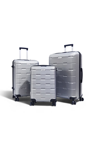 Biggdesign Moods Up 3-Piece Luggage Set, TSA Lock, ABS Hard Shell, Silver