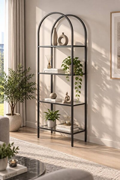 Dekoport İdil Kitaplık Kahve Köşesi Metal Mutfak Rafı Aksesuar Rafı 47 cm Siy...