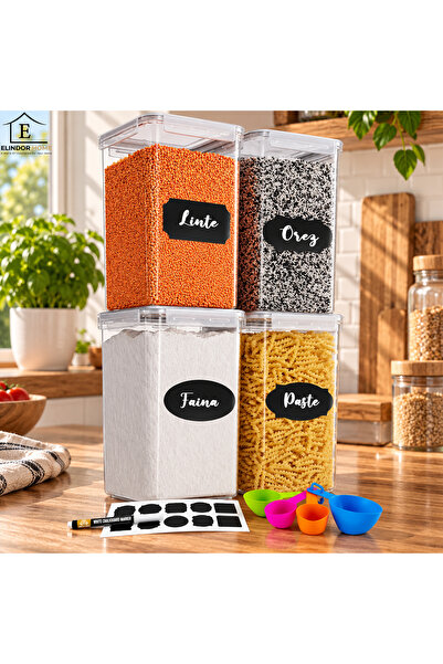 Elindor Set 4 Recipiente Elindor® Depozitare Alimente, 6.5 L, Inchidere Ermet...