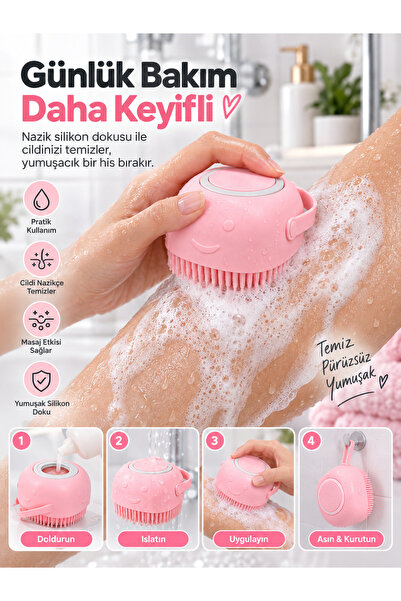 TEYYE Hazneli Silikon Vücut Yıkama Fırçası - Duş Jeli Depolu Masajlı Banyo Li...