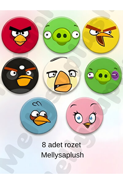 mellysaplush Angry Birds Rozet Seti 8 Adet 44 mm rozet