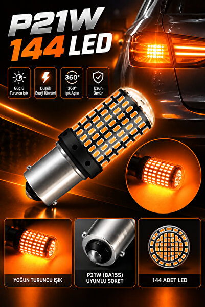 MeyZone 1 Adet Oto Stop Sinyal Geri Vites Ampulü 144 Led 93 P21w Turuncu