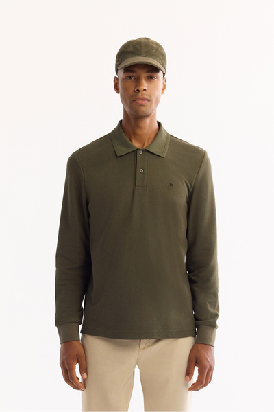 Avva Erkek Haki Kıvrılmaz Polo Yaka Kolay Ütülenen Basic Sweatshirt B001080
