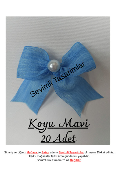 SEVİMLİ TASARİMLAR İnci Detaylı Keten Kurdele Napoli Hazır Fiyonk Koyuu Mavii...