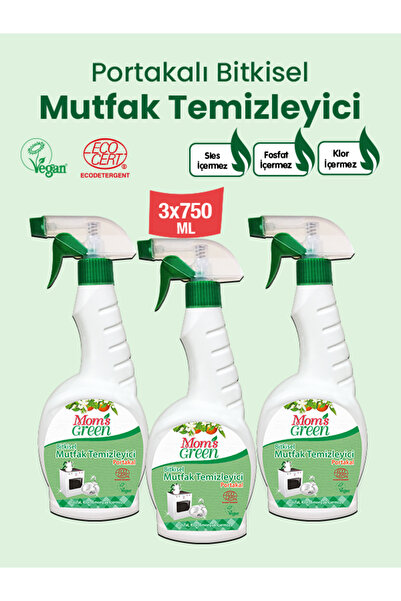 Mom's Green 3'lü Set- Bitkisel Mutfak Temizleyici Yağ Sökücü Sprey Portakal K...