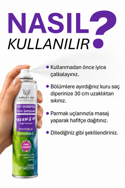 ASHLEY JOY Çabuk Sönen Ve Yağlanan Saçlar Için Uv Korumalı Doğal Görünüm Kuru Şampuan 200 ml
