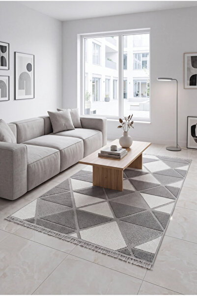 Geus Halı Modern Bohem Gri Dokuma Halı Cat-Loop Salon Halısı Oturma Odası Yolluk