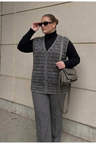 onno style women Plus Size Classic Knitwear Colorful Buttoned Steel Knitted W...