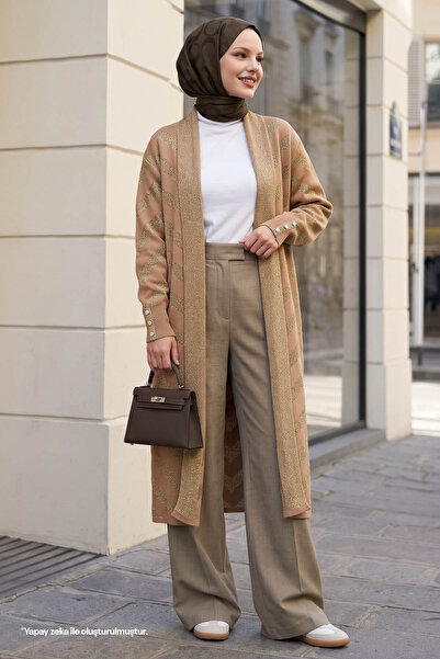InStyle Camel Knitwear Jacket with Glitter Detail