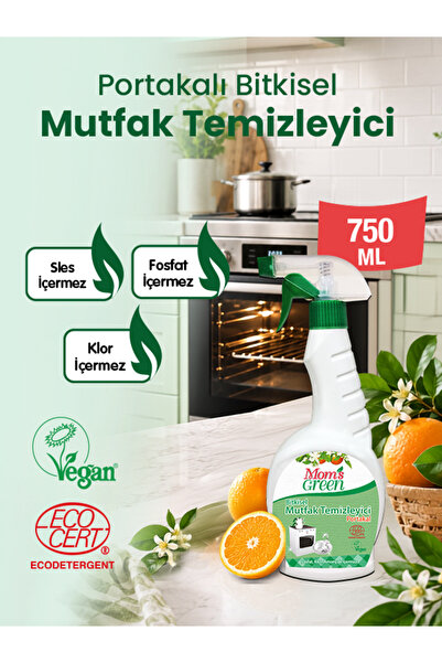 Mom's Green Bitkisel Mutfak Deterjanı Yağ Sökücü Sprey Portakal Eco 750 ml