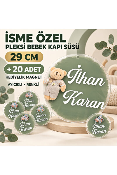 Pass Pano İsme Özel 30 cm Pleksi Bebek Kapı Süsü – Ayıcıklı, Renkli + 20 Adet...