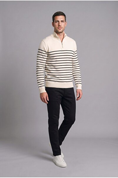 DeFacto Standard Fit Half Zipper Striped Knitwear Sweater F1522Ax25Au