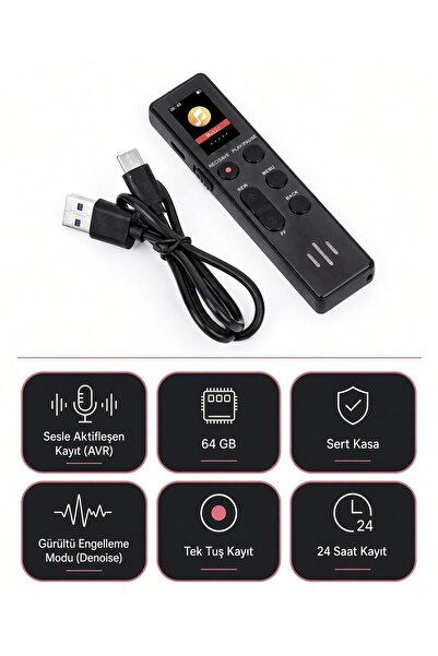 Kingboss Profesyonel 64Gb Dijital Ekranlı Ses Kayıt Cihazı , Ekrandan Kayıtla...