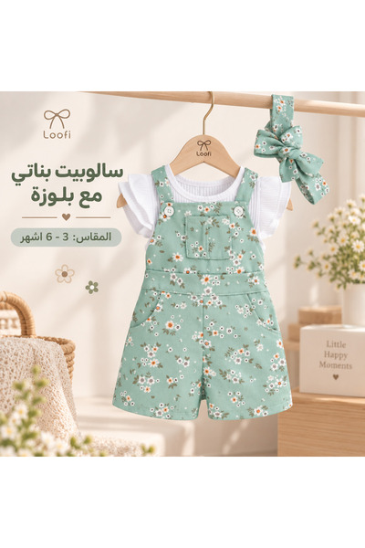 LOOFI سالوبيت (دنغري) بناتي مع طوق تزيين للشعر (3 - 6 اشهر)