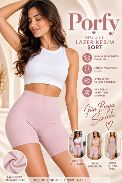 MİSTİRİK Porfy Model Kadın Yüksek Bel Lazer Kesim Toparlayıcı Şort Korse Açık...