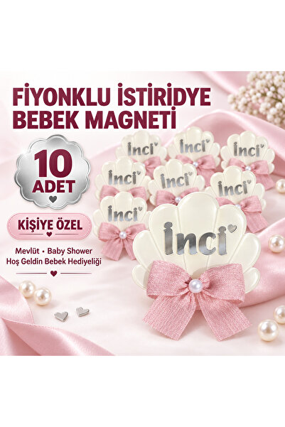 10 Adet Fiyonklu İstiridye Bebek Magneti | Kişiye Özel Mevlüt, Baby Shower ve Hoş Geldin Bebek Hediyeliği