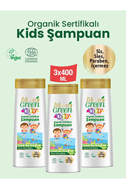 Mom's Green 3'lü Set- Organik Aloeveralı Kids Çocuk Saç ve Vücut Şampuanı