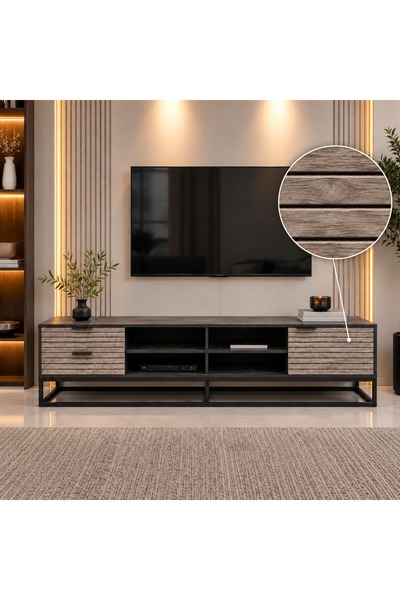 LastHome طاولة تلفزيون حجرية رمادية بتصميم عصري